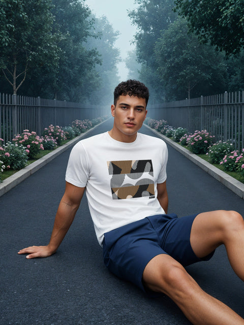 Adro Men’s Regular Fit T-Shirt – Abstract Camo Lines Design | 180 GSM Cotton Lycra Casual Half Sleeve Round Neck Graphic Tee
