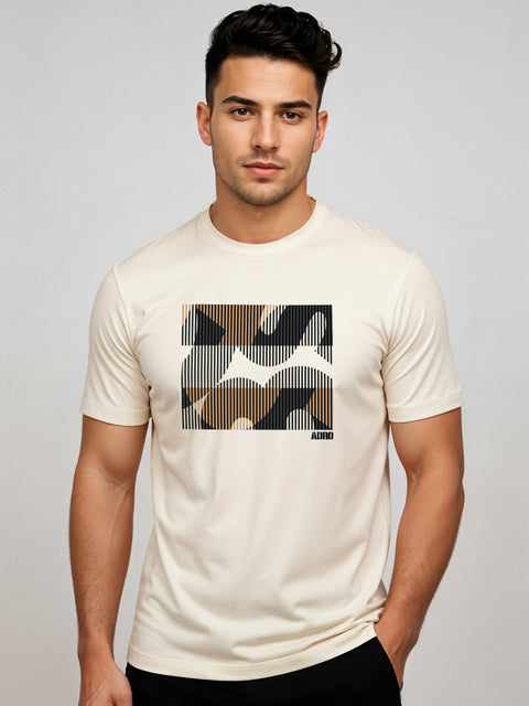 Adro Men’s Regular Fit T-Shirt – Abstract Camo Lines Design | 180 GSM Cotton Lycra Casual Half Sleeve Round Neck Graphic Tee
