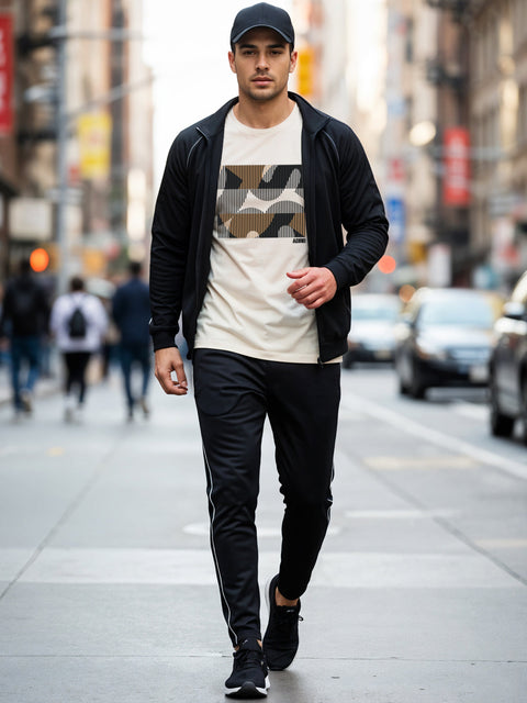 Adro Men’s Regular Fit T-Shirt – Abstract Camo Lines Design | 180 GSM Cotton Lycra Casual Half Sleeve Round Neck Graphic Tee