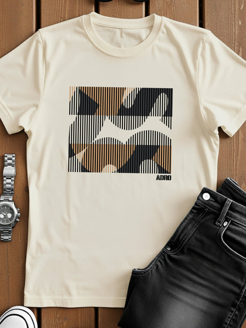 Adro Men’s Regular Fit T-Shirt – Abstract Camo Lines Design | 180 GSM Cotton Lycra Casual Half Sleeve Round Neck Graphic Tee