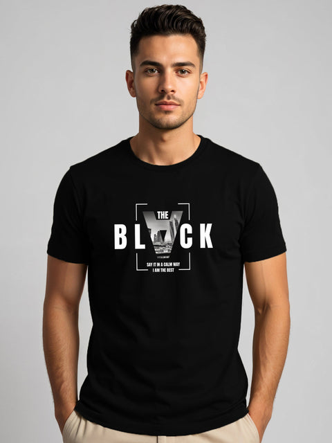 Adro Men’s Regular Fit T-Shirt – Bold Block Vision BLVCK Design | 180 GSM Cotton Lycra Half Sleeve Graphic Tee