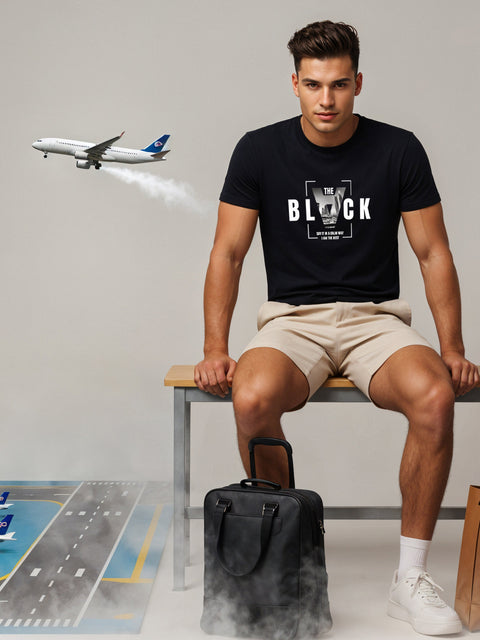Adro Men’s Regular Fit T-Shirt – Bold Block Vision BLVCK Design | 180 GSM Cotton Lycra Half Sleeve Graphic Tee