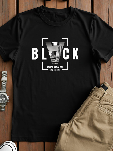 Adro Men’s Regular Fit T-Shirt – Bold Block Vision BLVCK Design | 180 GSM Cotton Lycra Half Sleeve Graphic Tee