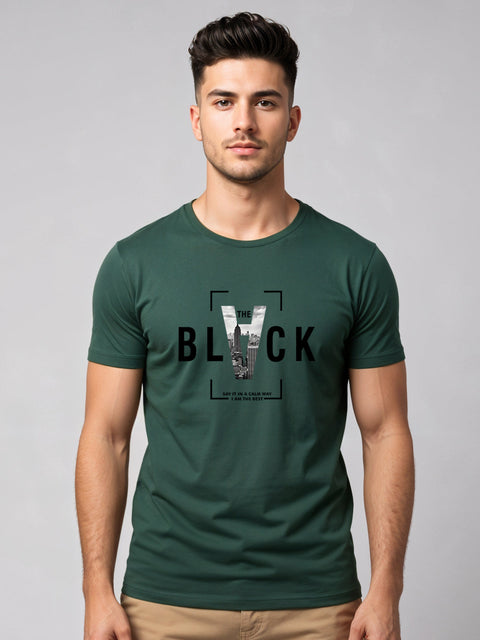 Adro Men’s Regular Fit T-Shirt – Bold Block Vision BLVCK Design | 180 GSM Cotton Lycra Half Sleeve Graphic Tee