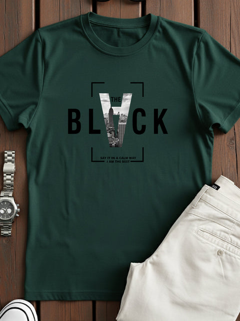 Adro Men’s Regular Fit T-Shirt – Bold Block Vision BLVCK Design | 180 GSM Cotton Lycra Half Sleeve Graphic Tee