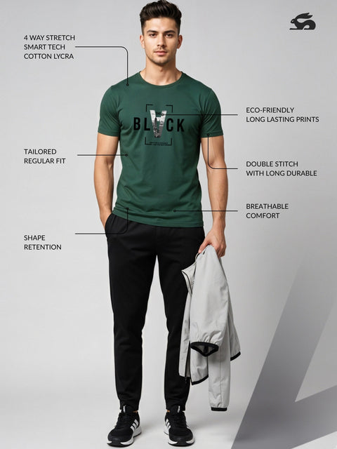 Adro Men’s Regular Fit T-Shirt – Bold Block Vision BLVCK Design | 180 GSM Cotton Lycra Half Sleeve Graphic Tee