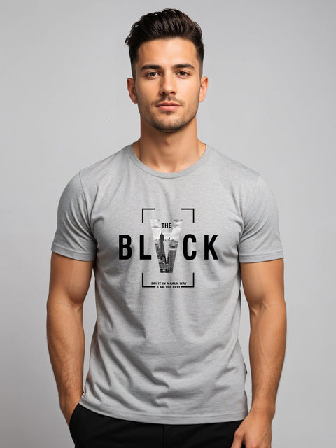 Adro Men’s Regular Fit T-Shirt – Bold Block Vision BLVCK Design | 180 GSM Cotton Lycra Half Sleeve Graphic Tee