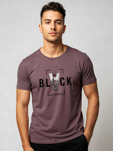 Adro Men’s Regular Fit T-Shirt – Bold Block Vision BLVCK Design | 180 GSM Cotton Lycra Half Sleeve Graphic Tee