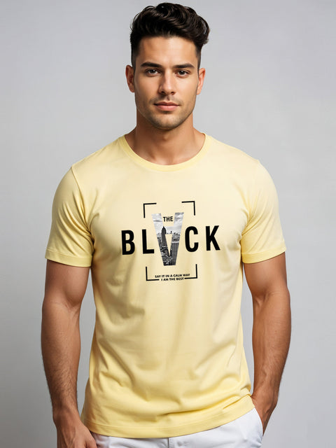 Adro Men’s Regular Fit T-Shirt – Bold Block Vision BLVCK Design | 180 GSM Cotton Lycra Half Sleeve Graphic Tee