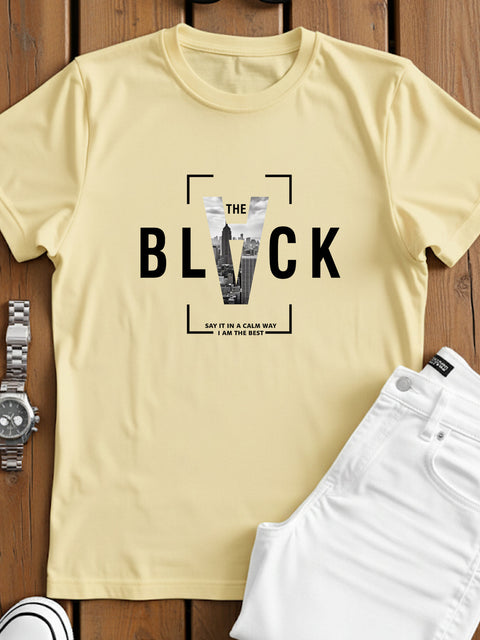 Adro Men’s Regular Fit T-Shirt – Bold Block Vision BLVCK Design | 180 GSM Cotton Lycra Half Sleeve Graphic Tee