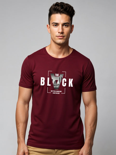 Adro Men’s Regular Fit T-Shirt – Bold Block Vision BLVCK Design | 180 GSM Cotton Lycra Half Sleeve Graphic Tee
