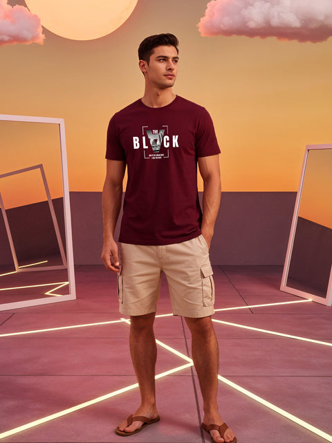 Adro Men’s Regular Fit T-Shirt – Bold Block Vision BLVCK Design | 180 GSM Cotton Lycra Half Sleeve Graphic Tee