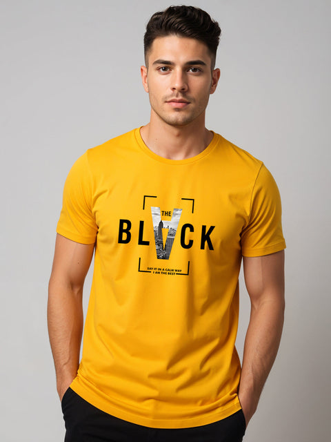 Adro Men’s Regular Fit T-Shirt – Bold Block Vision BLVCK Design | 180 GSM Cotton Lycra Half Sleeve Graphic Tee