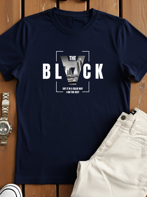 Adro Men’s Regular Fit T-Shirt – Bold Block Vision BLVCK Design | 180 GSM Cotton Lycra Half Sleeve Graphic Tee