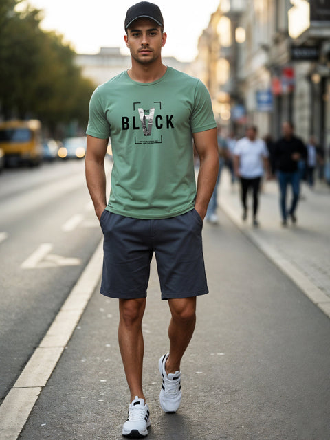 Adro Men’s Regular Fit T-Shirt – Bold Block Vision BLVCK Design | 180 GSM Cotton Lycra Half Sleeve Graphic Tee