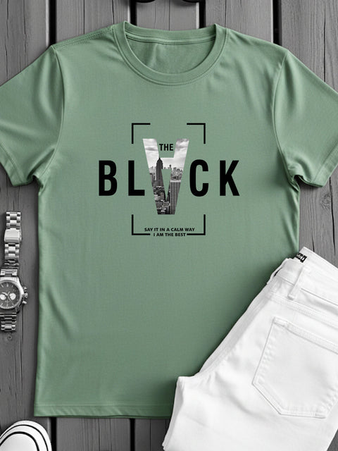 Adro Men’s Regular Fit T-Shirt – Bold Block Vision BLVCK Design | 180 GSM Cotton Lycra Half Sleeve Graphic Tee