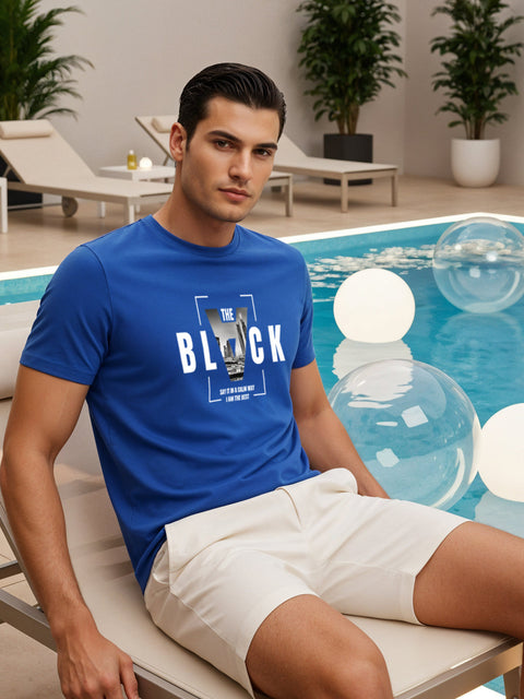 Adro Men’s Regular Fit T-Shirt – Bold Block Vision BLVCK Design | 180 GSM Cotton Lycra Half Sleeve Graphic Tee