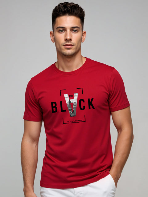 Adro Men’s Regular Fit T-Shirt – Bold Block Vision BLVCK Design | 180 GSM Cotton Lycra Half Sleeve Graphic Tee