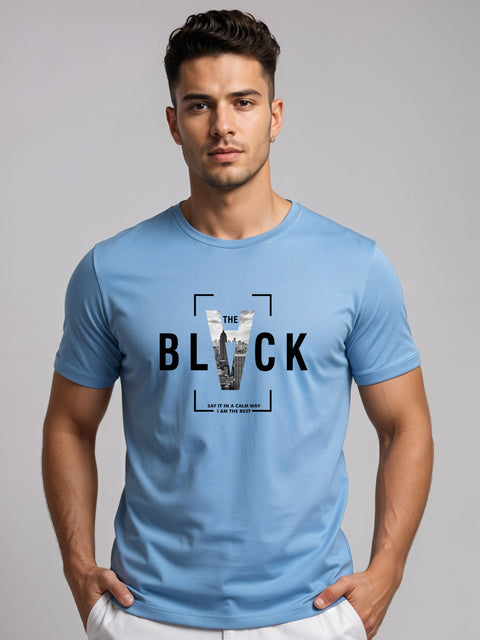 Adro Men’s Regular Fit T-Shirt – Bold Block Vision BLVCK Design | 180 GSM Cotton Lycra Half Sleeve Graphic Tee