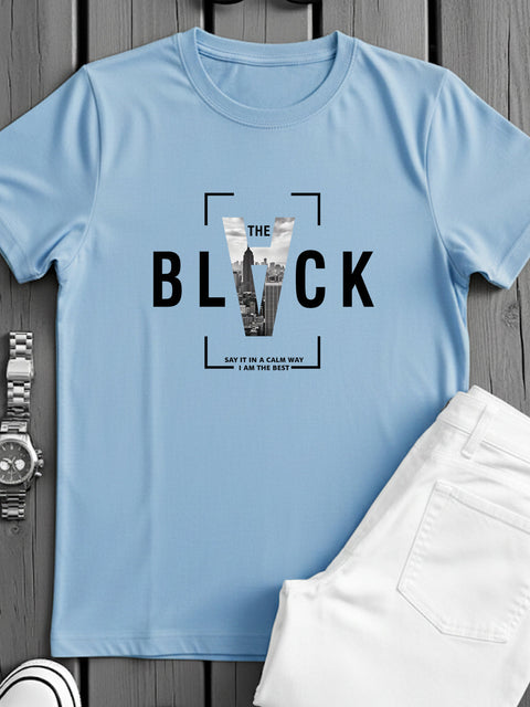 Adro Men’s Regular Fit T-Shirt – Bold Block Vision BLVCK Design | 180 GSM Cotton Lycra Half Sleeve Graphic Tee