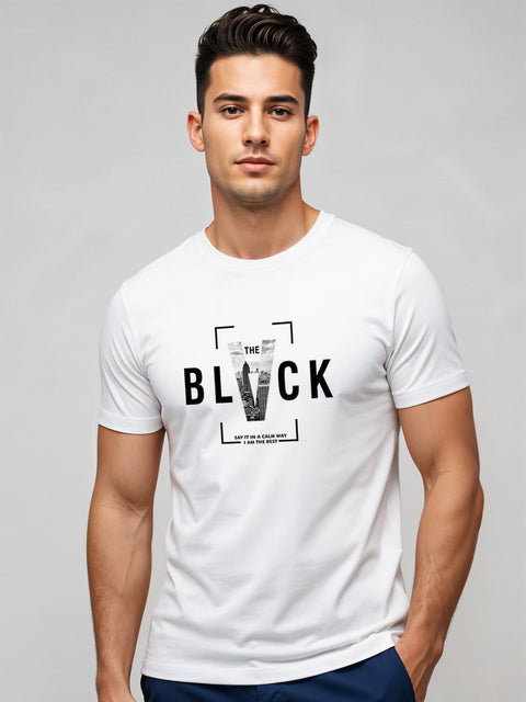 Adro Men’s Regular Fit T-Shirt – Bold Block Vision BLVCK Design | 180 GSM Cotton Lycra Half Sleeve Graphic Tee