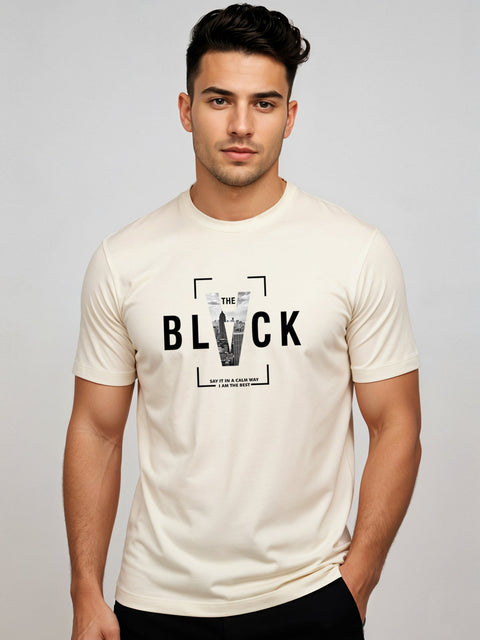Adro Men’s Regular Fit T-Shirt – Bold Block Vision BLVCK Design | 180 GSM Cotton Lycra Half Sleeve Graphic Tee