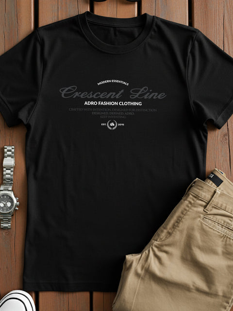 Adro Men’s Regular Fit T-Shirt – Crescent Line Classic Design | 180 GSM Cotton Lycra Soft Stretch Typography Tee