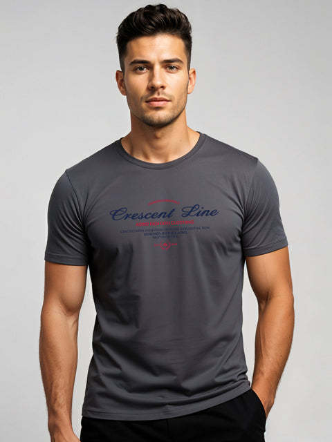 Adro Men’s Regular Fit T-Shirt – Crescent Line Classic Design | 180 GSM Cotton Lycra Soft Stretch Typography Tee