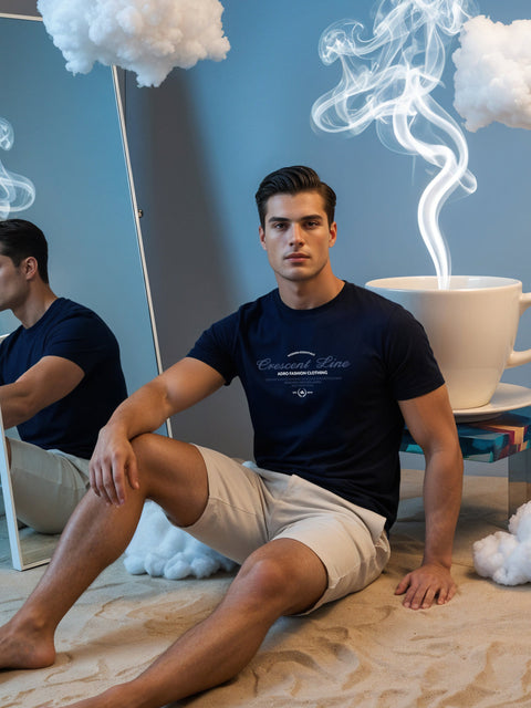 Adro Men’s Regular Fit T-Shirt – Crescent Line Classic Design | 180 GSM Cotton Lycra Soft Stretch Typography Tee