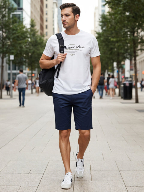 Adro Men’s Regular Fit T-Shirt – Crescent Line Classic Design | 180 GSM Cotton Lycra Soft Stretch Typography Tee