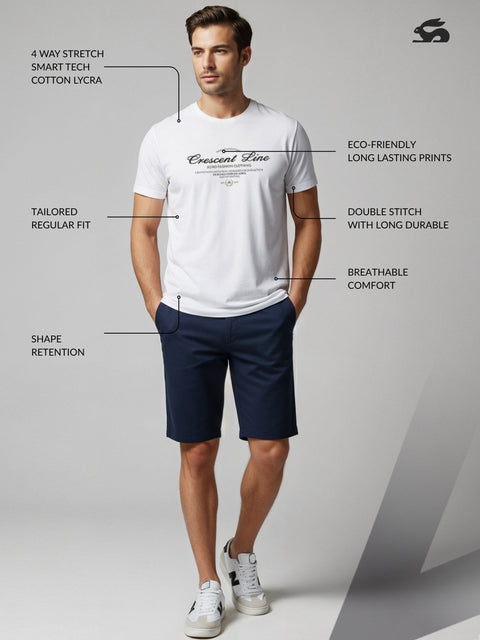 Adro Men’s Regular Fit T-Shirt – Crescent Line Classic Design | 180 GSM Cotton Lycra Soft Stretch Typography Tee