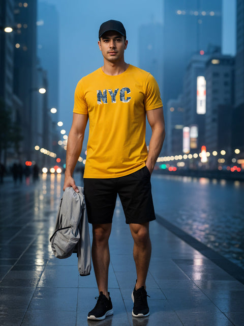 Adro Men’s Regular Fit T-Shirt – Denim NYC Vibe Design | 180 GSM Cotton Lycra Casual Streetwear Graphic Tee