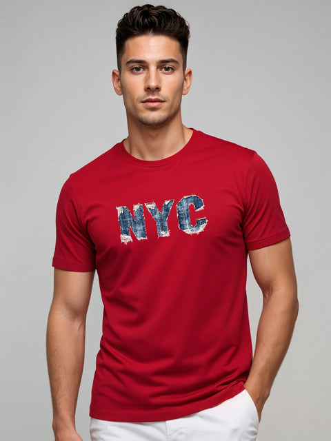 Adro Men’s Regular Fit T-Shirt – Denim NYC Vibe Design | 180 GSM Cotton Lycra Casual Streetwear Graphic Tee