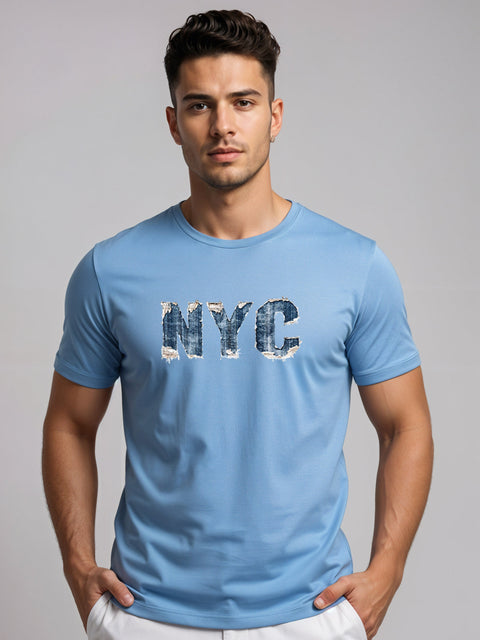 Adro Men’s Regular Fit T-Shirt – Denim NYC Vibe Design | 180 GSM Cotton Lycra Casual Streetwear Graphic Tee