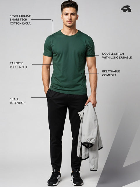 Adro Men’s Regular Fit T-Shirt | 180 GSM Cotton Lycra Premium Soft Fabric | Classic Round Neck Half Sleeve Tee
