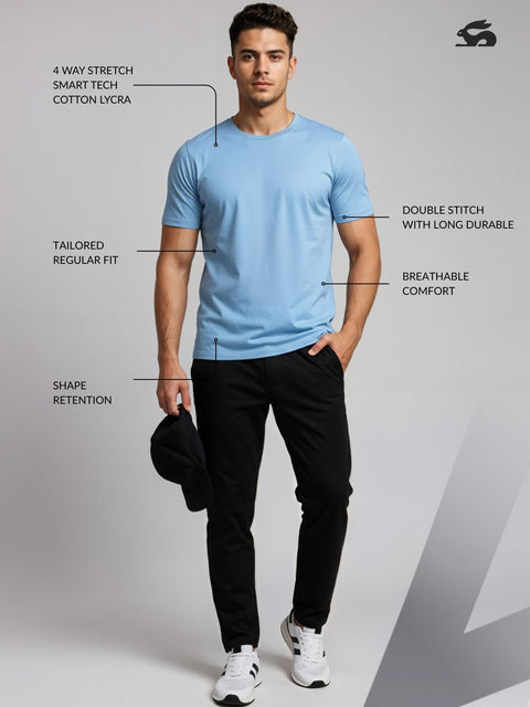 Adro Men’s Regular Fit T-Shirt | 180 GSM Cotton Lycra Premium Soft Fabric | Classic Round Neck Half Sleeve Tee