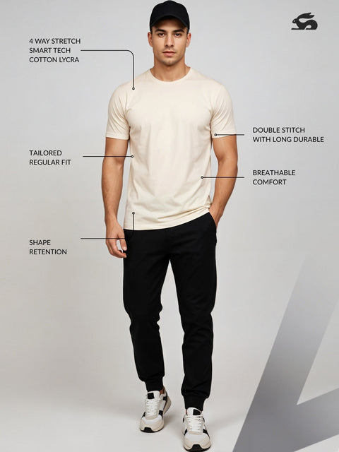 Adro Men’s Regular Fit T-Shirt | 180 GSM Cotton Lycra Premium Soft Fabric | Classic Round Neck Half Sleeve Tee