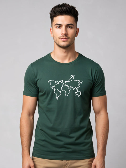 Adro Men’s Regular Fit T-Shirt – Wanderlust World Map Design | 180 GSM Cotton Lycra Travel-Inspired Graphic Tee
