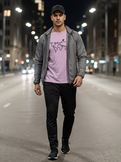 Adro Men’s Regular Fit T-Shirt – Wanderlust World Map Design | 180 GSM Cotton Lycra Travel-Inspired Graphic Tee