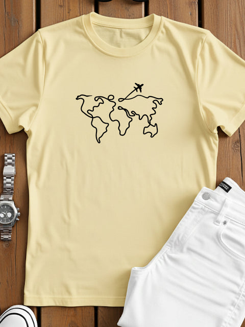 Adro Men’s Regular Fit T-Shirt – Wanderlust World Map Design | 180 GSM Cotton Lycra Travel-Inspired Graphic Tee