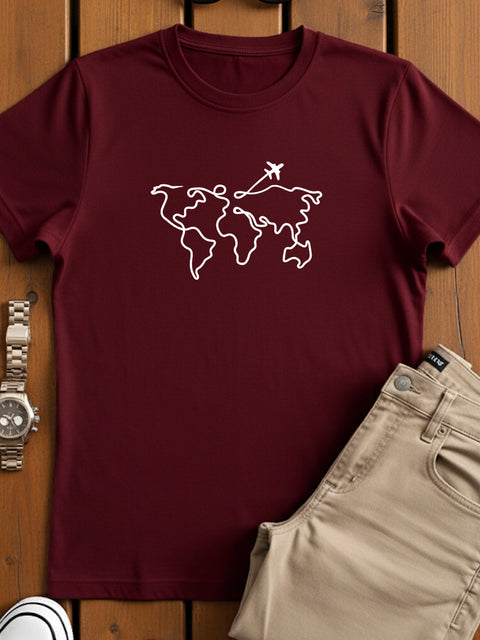 Adro Men’s Regular Fit T-Shirt – Wanderlust World Map Design | 180 GSM Cotton Lycra Travel-Inspired Graphic Tee