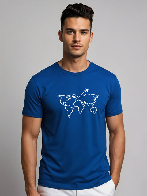 Adro Men’s Regular Fit T-Shirt – Wanderlust World Map Design | 180 GSM Cotton Lycra Travel-Inspired Graphic Tee