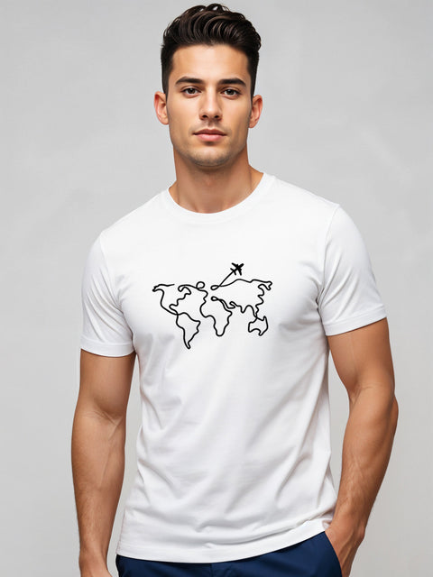 Adro Men’s Regular Fit T-Shirt – Wanderlust World Map Design | 180 GSM Cotton Lycra Travel-Inspired Graphic Tee