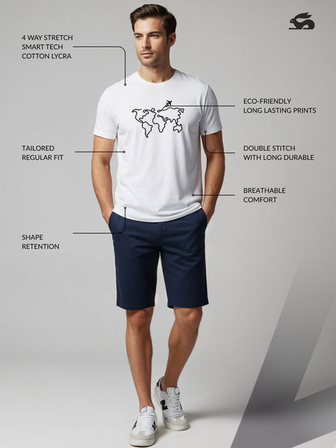 Adro Men’s Regular Fit T-Shirt – Wanderlust World Map Design | 180 GSM Cotton Lycra Travel-Inspired Graphic Tee
