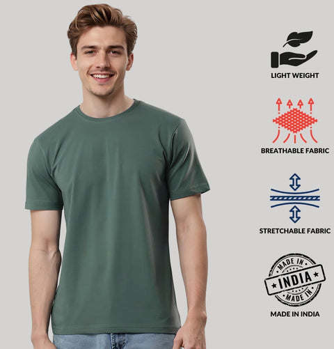 ADRO Mens T Shirts | Solid Tshirts for Men | Pure Cotton Lycra Fabric | 4 Way Stretch Smart tech Tshirt | Pack of 2 Round Neck T-Shirt for Summer