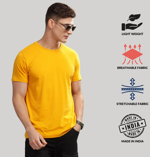ADRO Mens T Shirts | Solid Tshirts for Men | Pure Cotton Lycra Fabric | 4 Way Stretch Smart tech Tshirt | Pack of 3 Round Neck T-Shirt for Summer