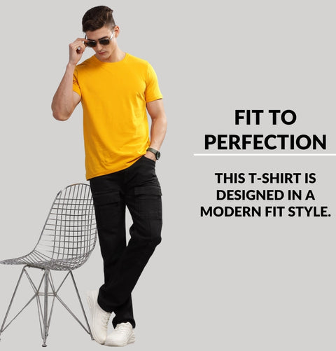 ADRO Mens T Shirts | Solid Tshirts for Men | Pure Cotton Lycra Fabric | 4 Way Stretch Smart tech Tshirt | Round Neck T-Shirt for Summer
