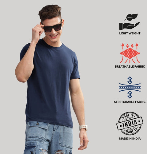 ADRO Mens T Shirts | Solid Tshirts for Men | Pure Cotton Lycra Fabric | 4 Way Stretch Smart tech Tshirt | Pack of 2 Round Neck T-Shirt for Summer