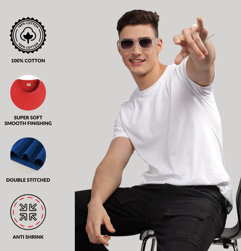 ADRO Mens T Shirts | Solid Tshirts for Men | Pure Cotton Lycra Fabric | 4 Way Stretch Smart tech Tshirt | Pack of 2 Round Neck T-Shirt for Summer