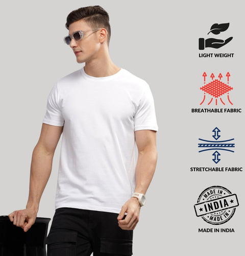 ADRO Mens T Shirts | Solid Tshirts for Men | Pure Cotton Lycra Fabric | 4 Way Stretch Smart tech Tshirt | Pack of 2 Round Neck T-Shirt for Summer